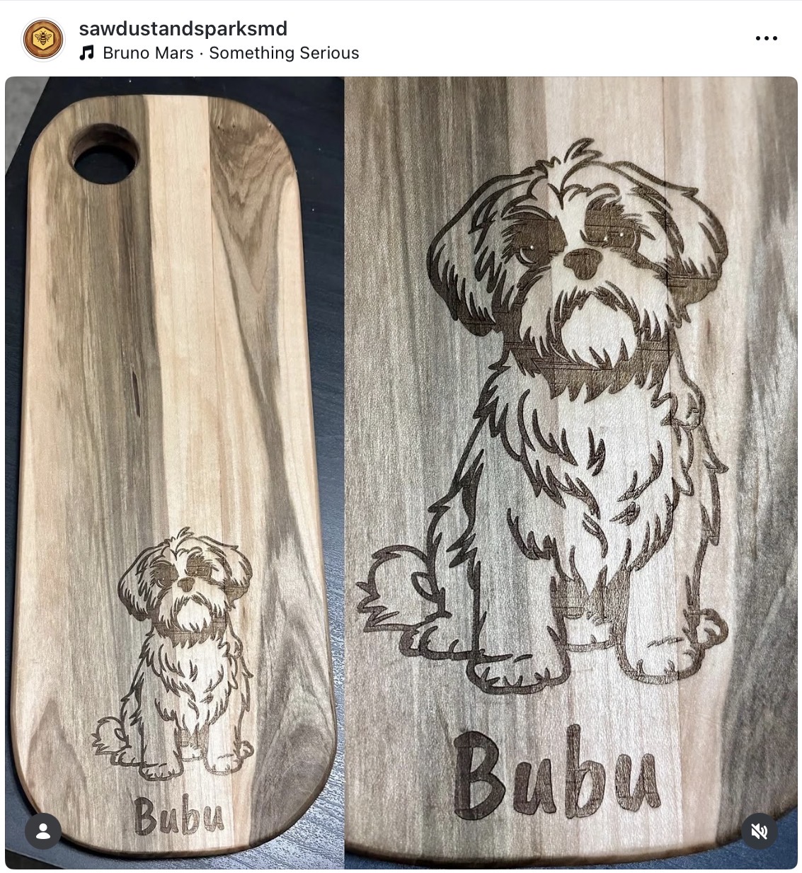 Engraved pet portrait serving board with dog illustration