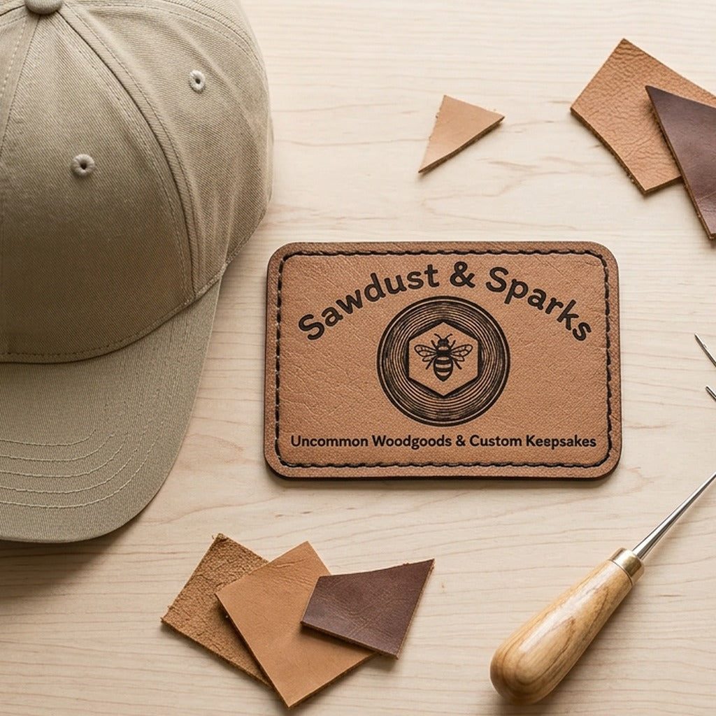 Custom laser-engraved leatherette patch