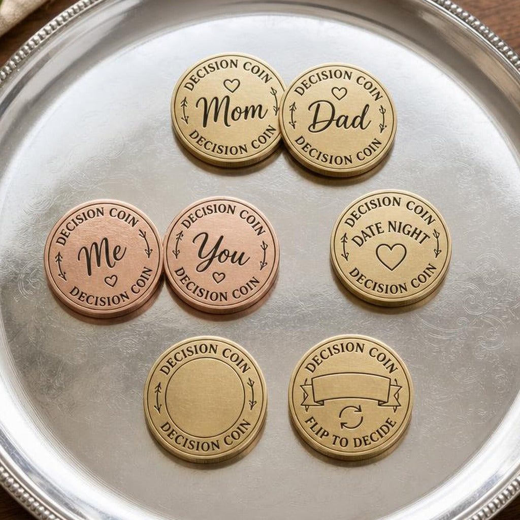 Decision Coins scattered on a silver tray