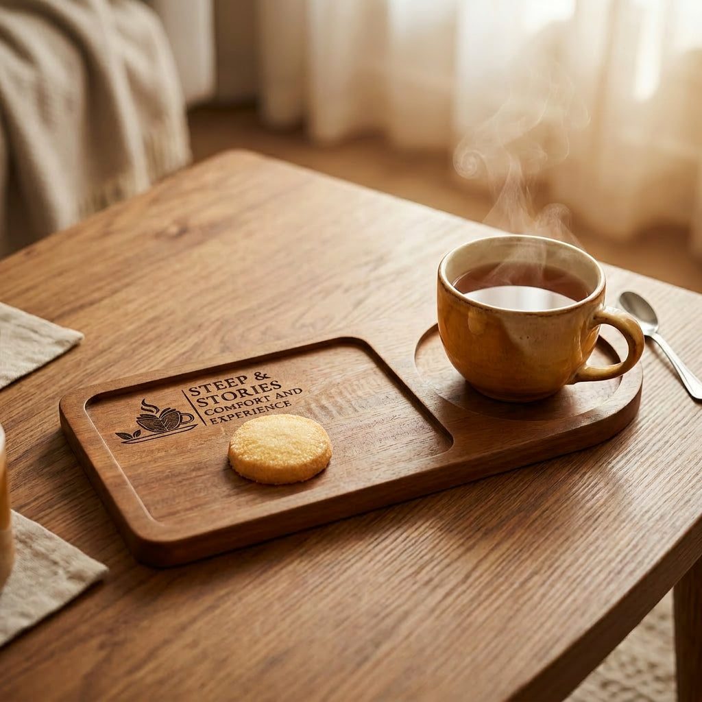 Branded coasters with tea and cookie