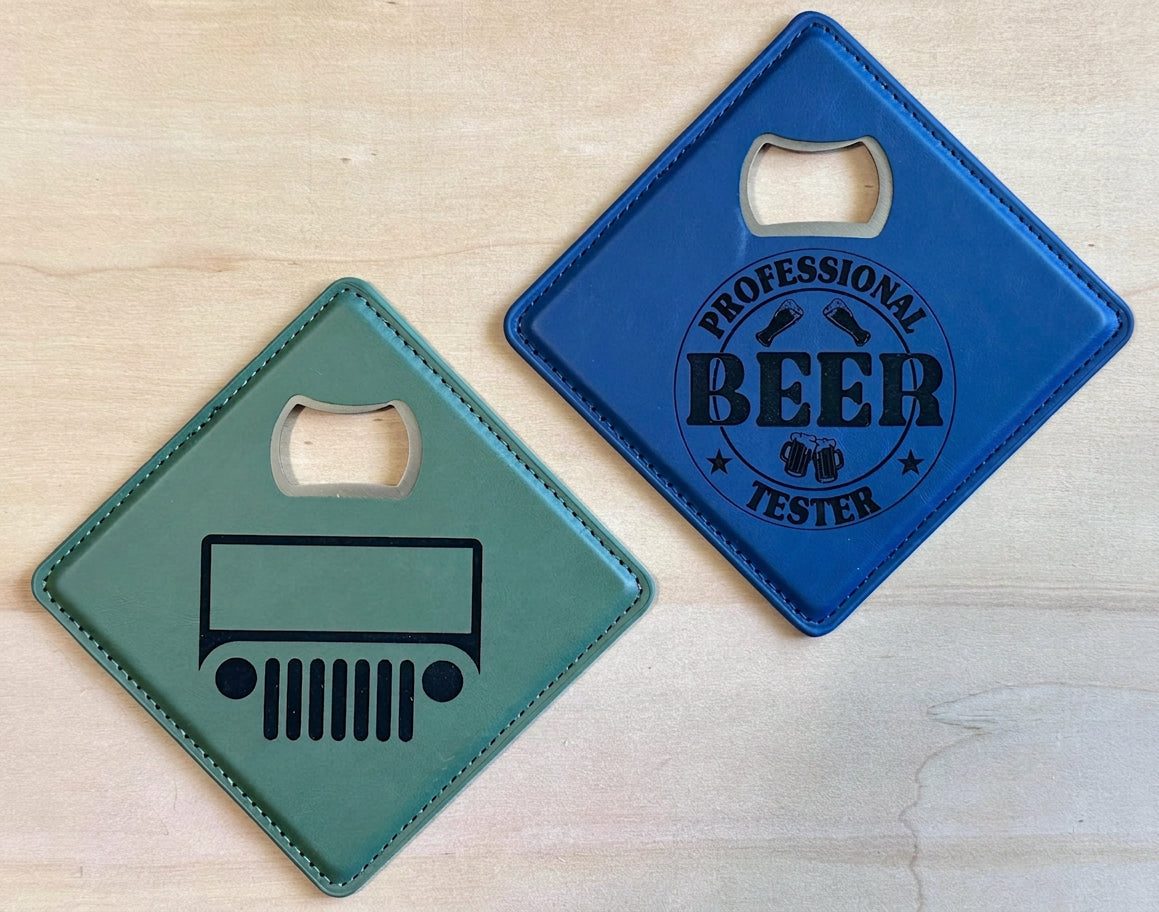 Premium Magnetic Leatherette Bottle Opener Coasters