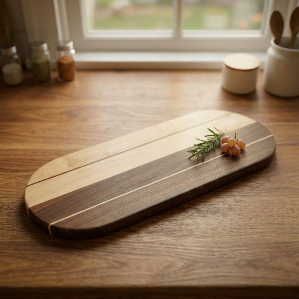 Sunset Stripe Oval walnut and maple serving board