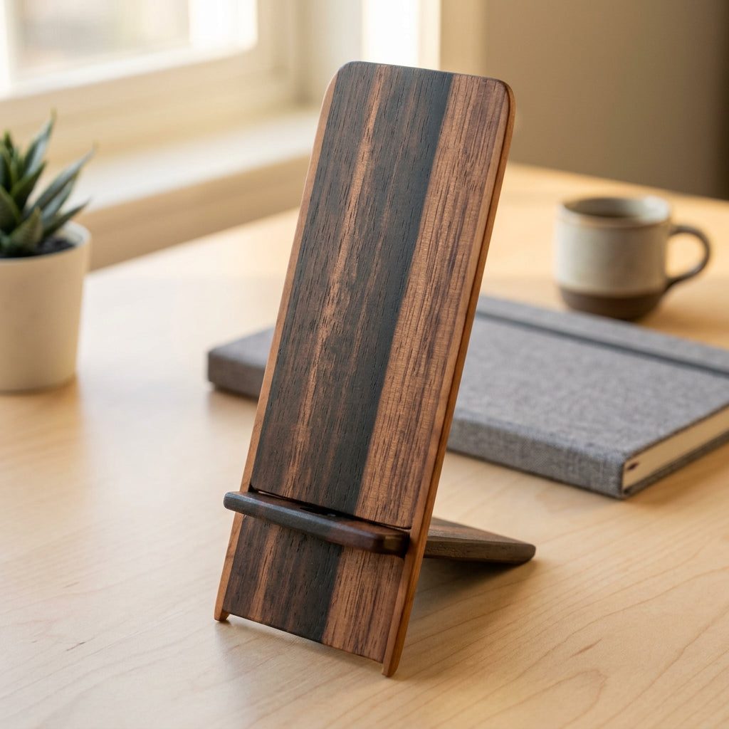 Wenge Phone Stand with charging cable cutout