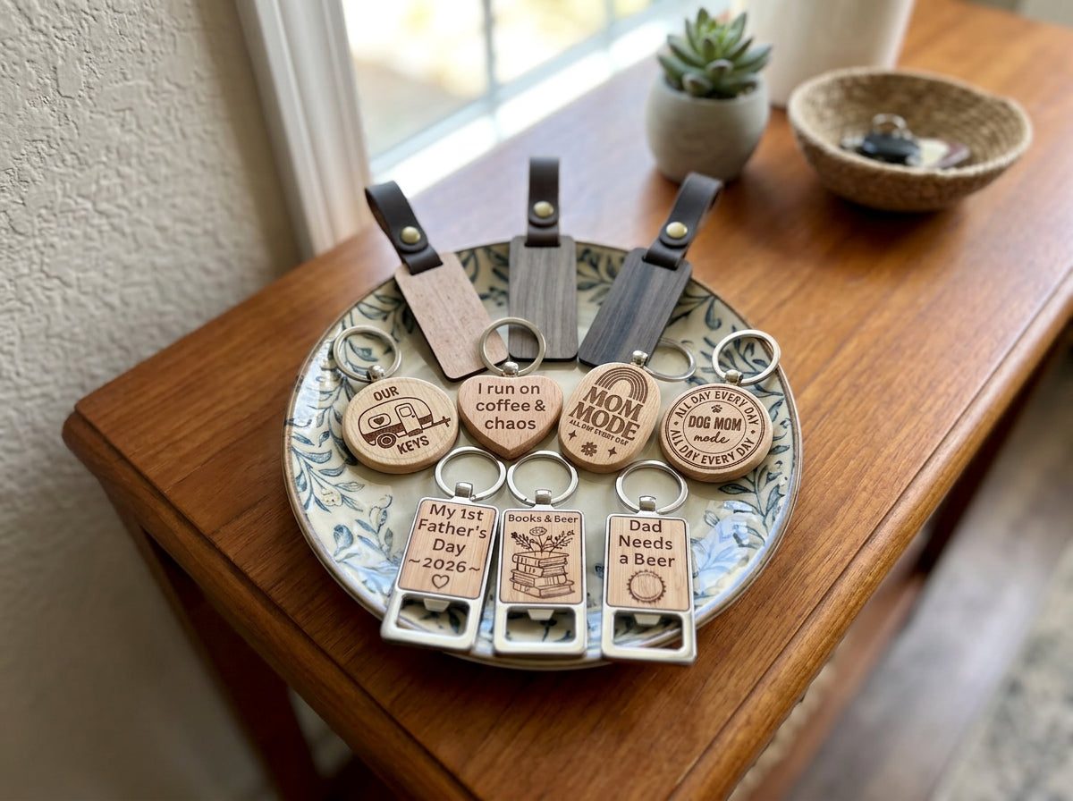 Engraved wooden keychains